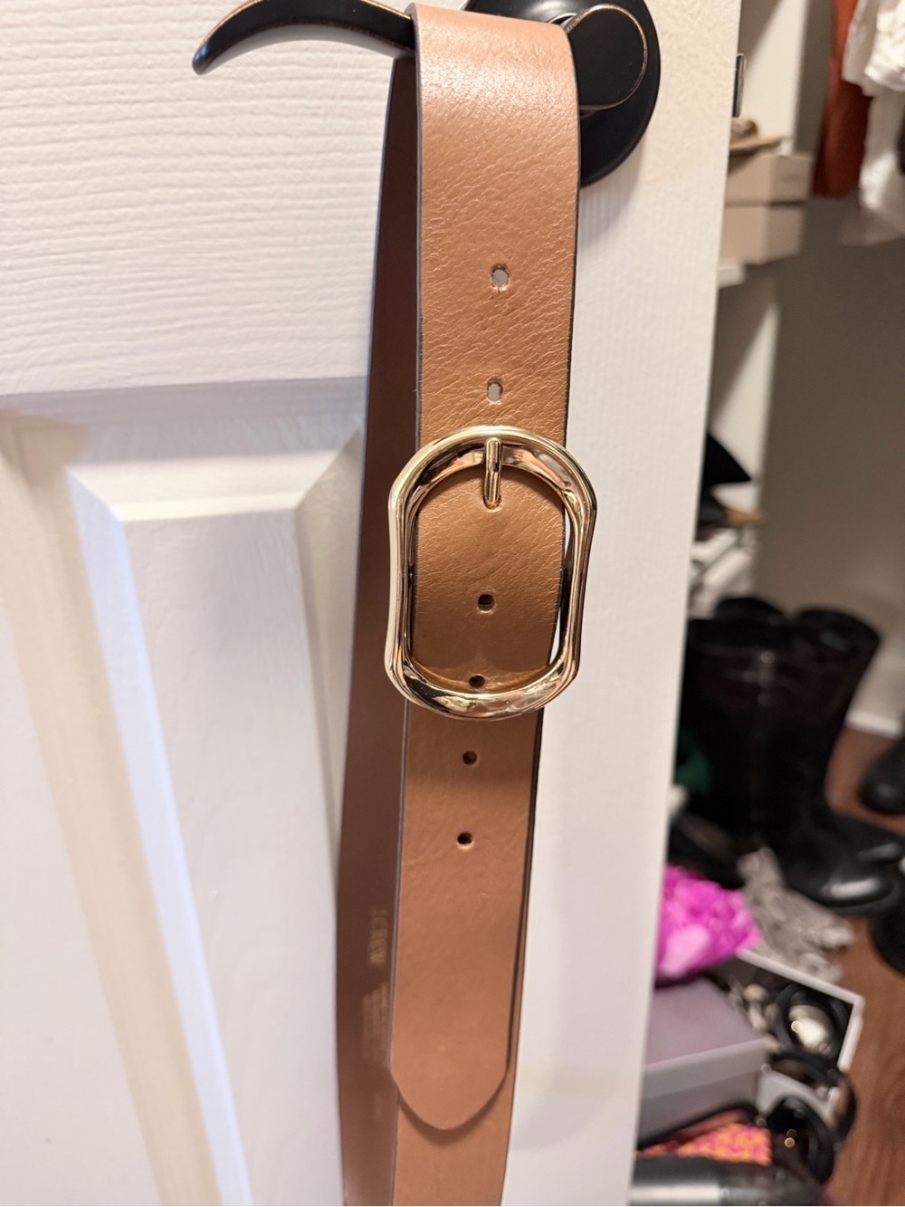 Women's J Crew Tan Leather Belt with Gold Buckle -